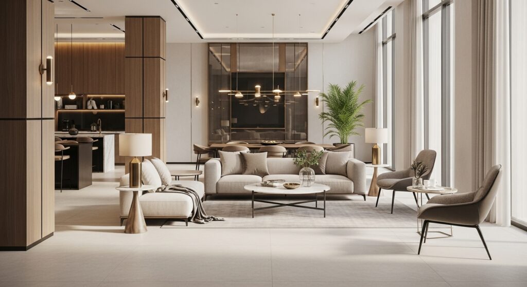 Modern UAE interior with microcement flooring and contemporary fit-out by EIG Power-1